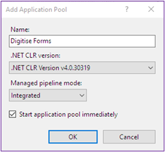 Picture showing the Add Application Pool Dialog Box. 
